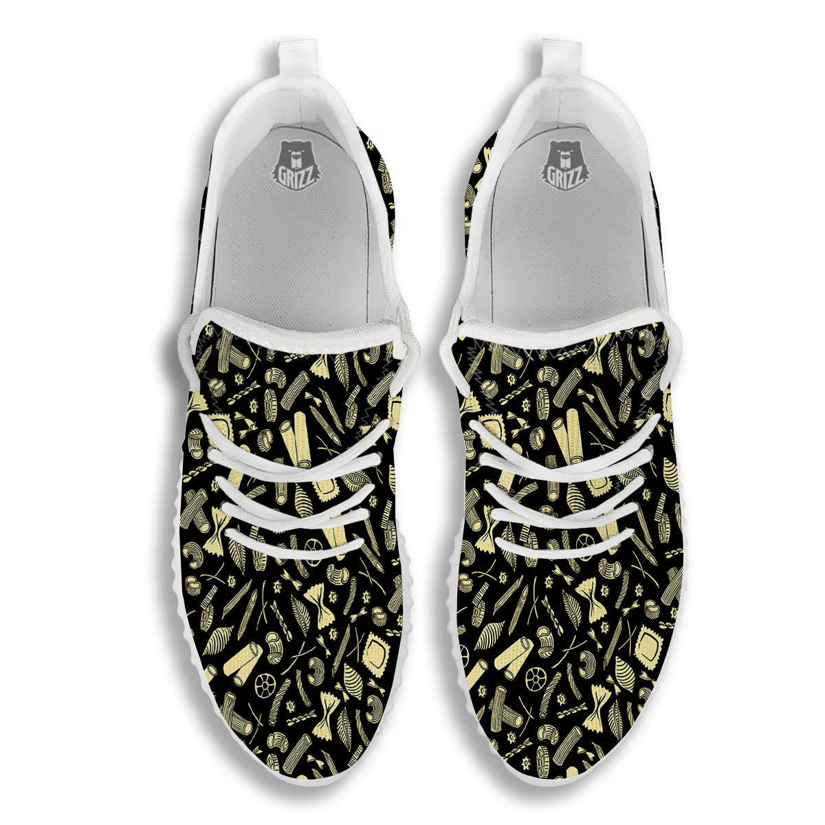 Black And Beige Macaroni Print Pattern White Walking Shoes-grizzshop