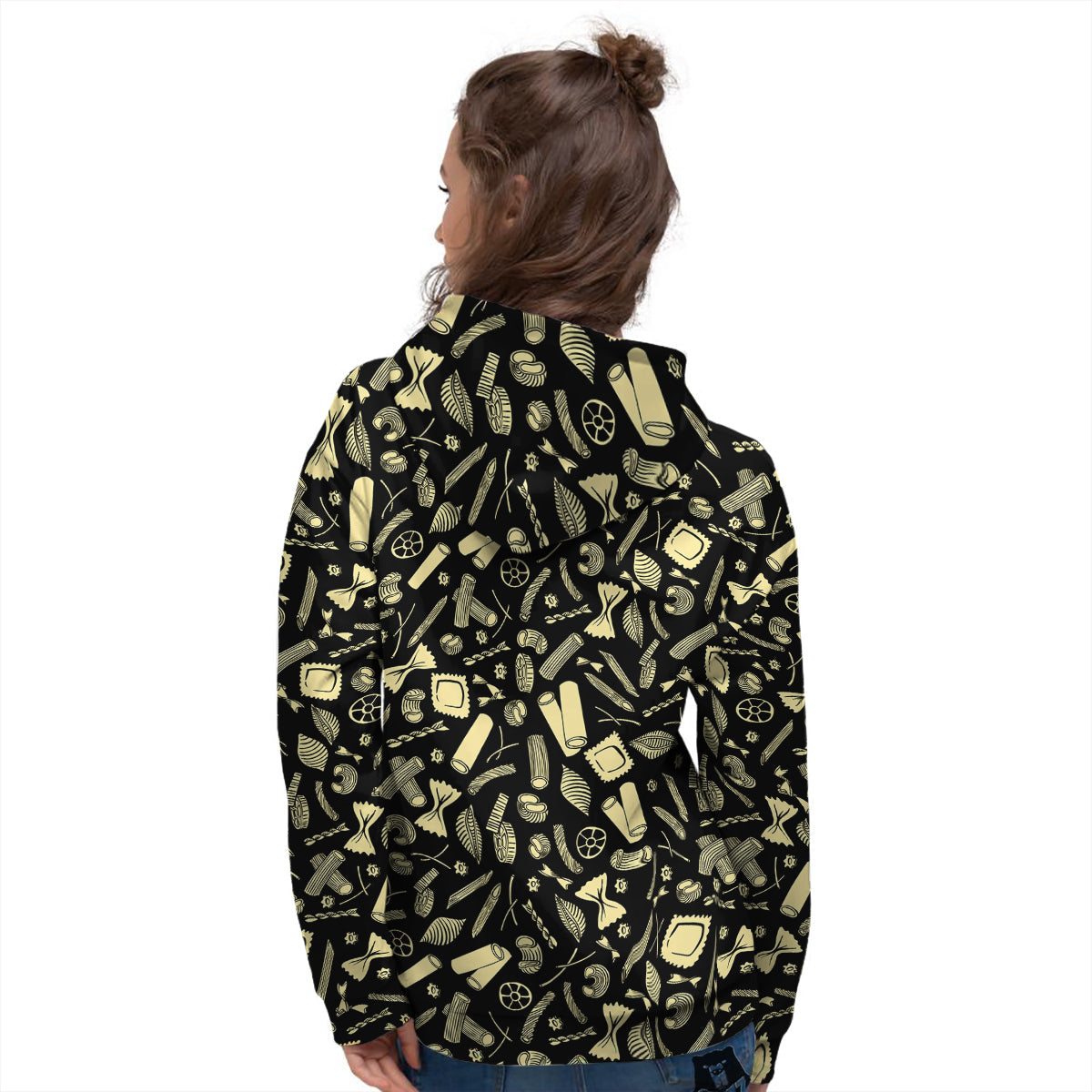 Black And Beige Macaroni Print Pattern Women's Hoodie-grizzshop