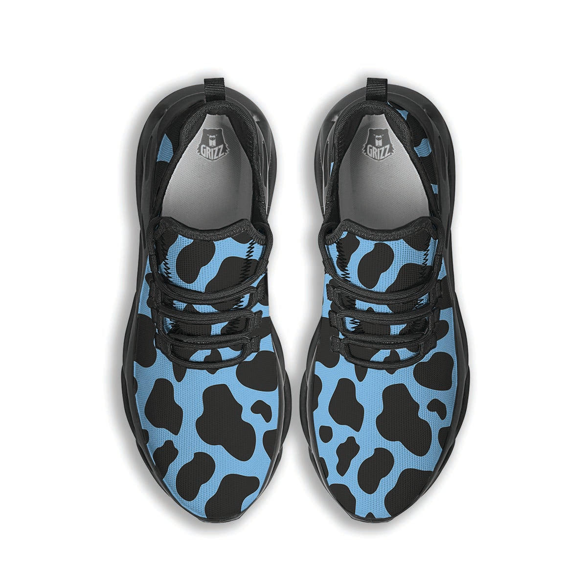 Black And Blue Cow Print Black Running Shoes-grizzshop