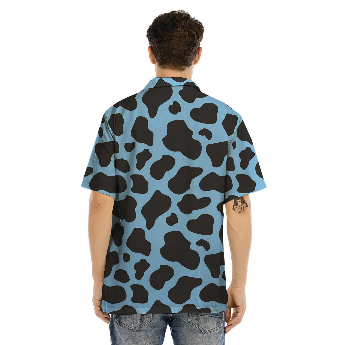 Black And Blue Cow Print Men’s Hawaiian Shirt-grizzshop