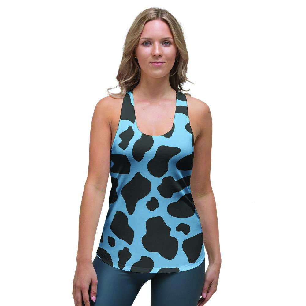 Black And Blue Cow Print Women's Racerback Tank Top-grizzshop