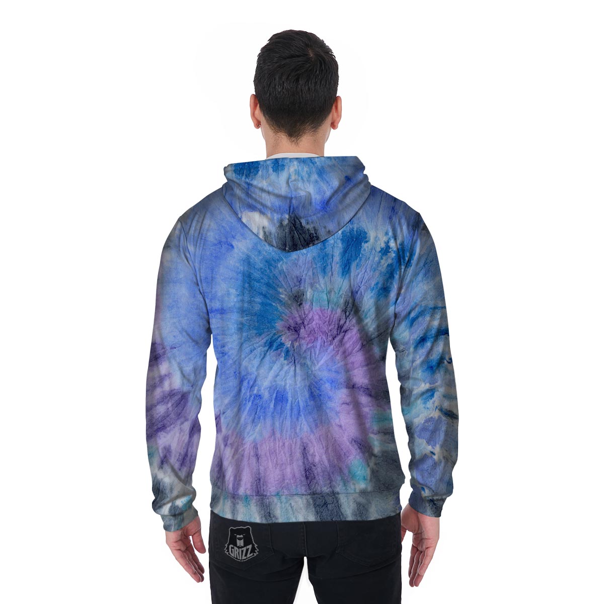 Black And Blue Tie Dye Men's Zip Up Hoodie-grizzshop