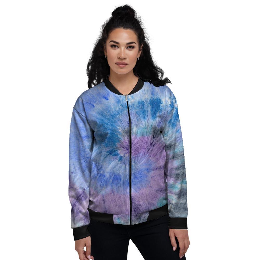 Black And Blue Tie Dye Women's Bomber Jacket-grizzshop