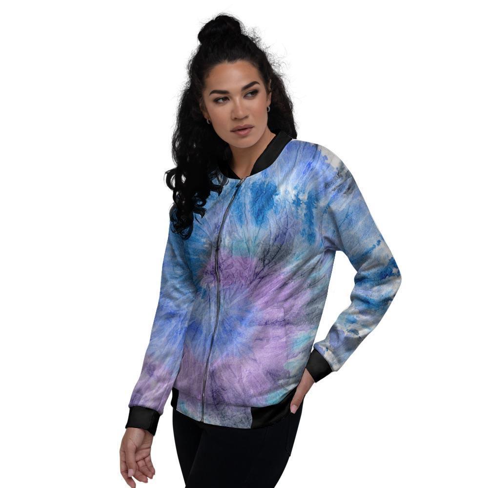 Black And Blue Tie Dye Women's Bomber Jacket-grizzshop
