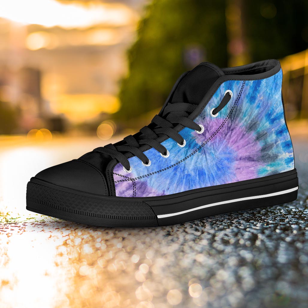 Black And Blue Tie Dye Women's High Top Shoes-grizzshop