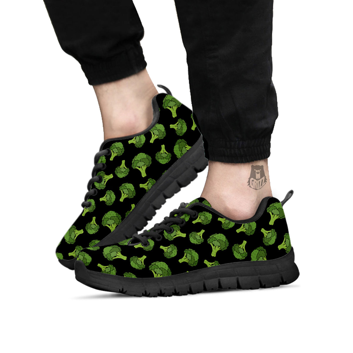 Black And Broccoli Print Pattern Black Sneaker-grizzshop