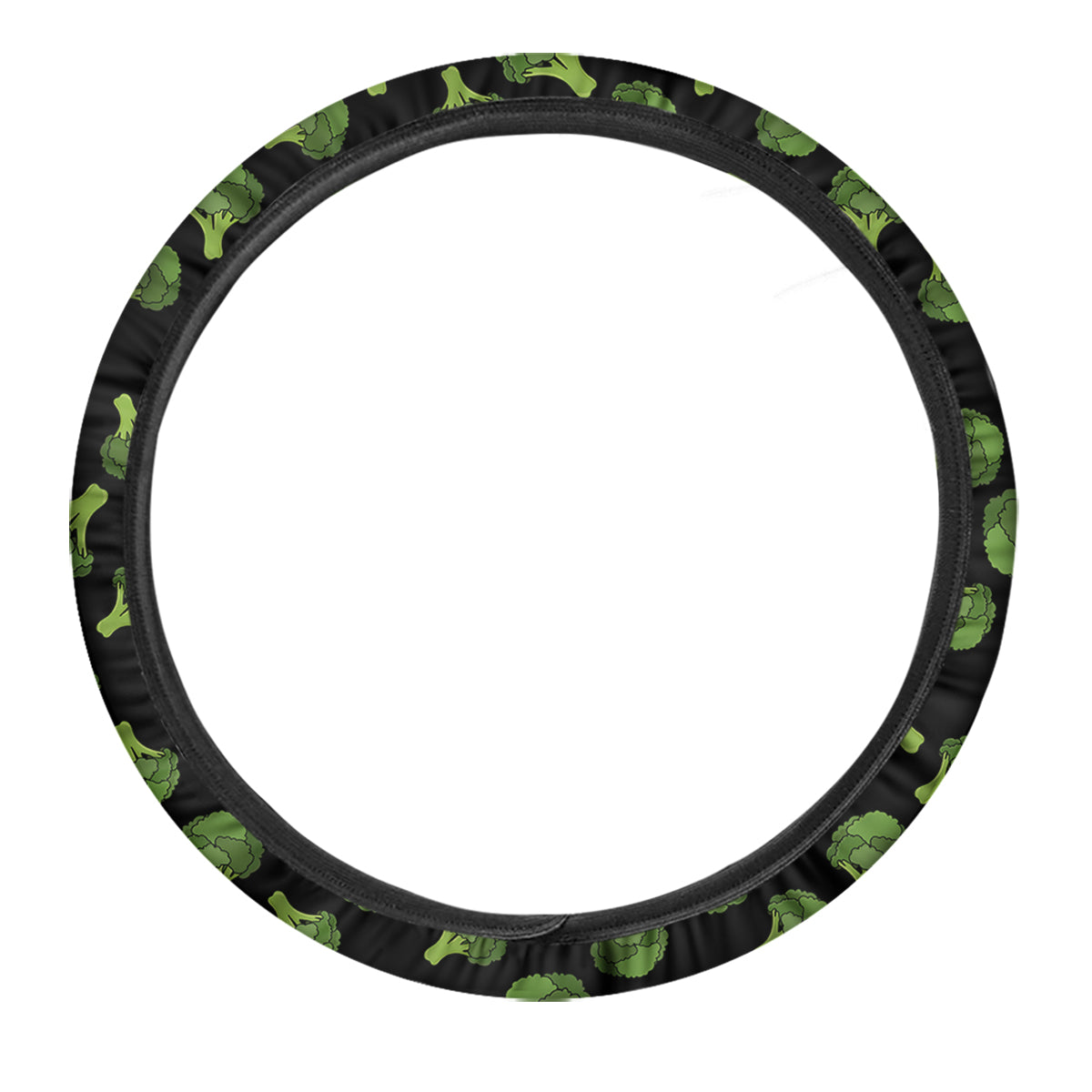 Black And Broccoli Print Pattern Car Steering Wheel Cover-grizzshop