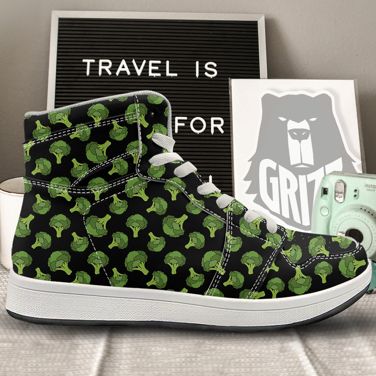 Black And Broccoli Print Pattern High Top Sneakers-grizzshop