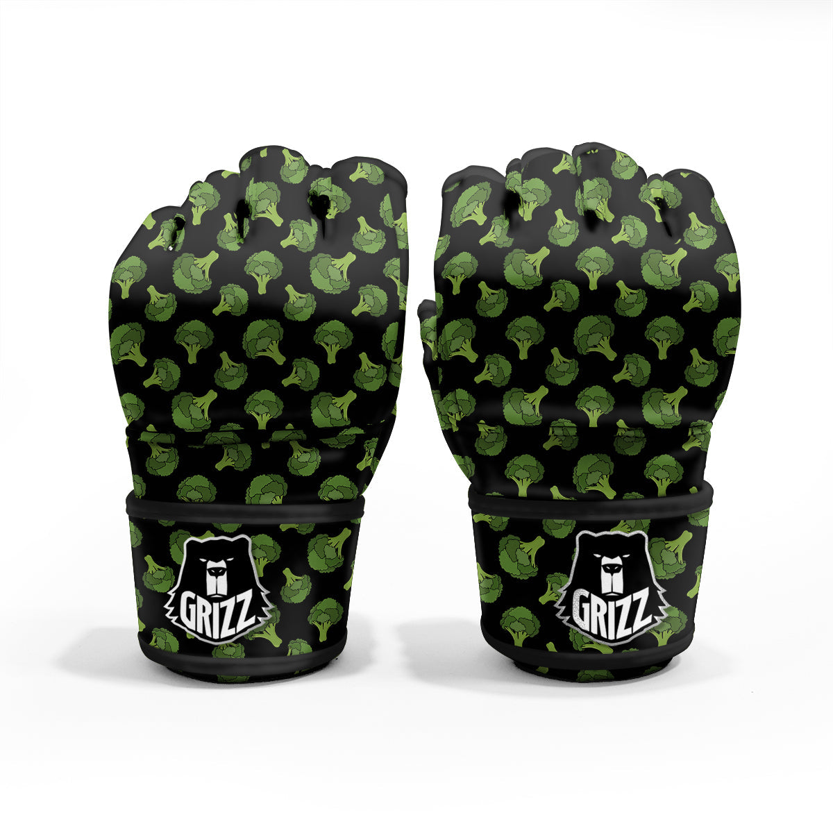 Black And Broccoli Print Pattern MMA Gloves-grizzshop