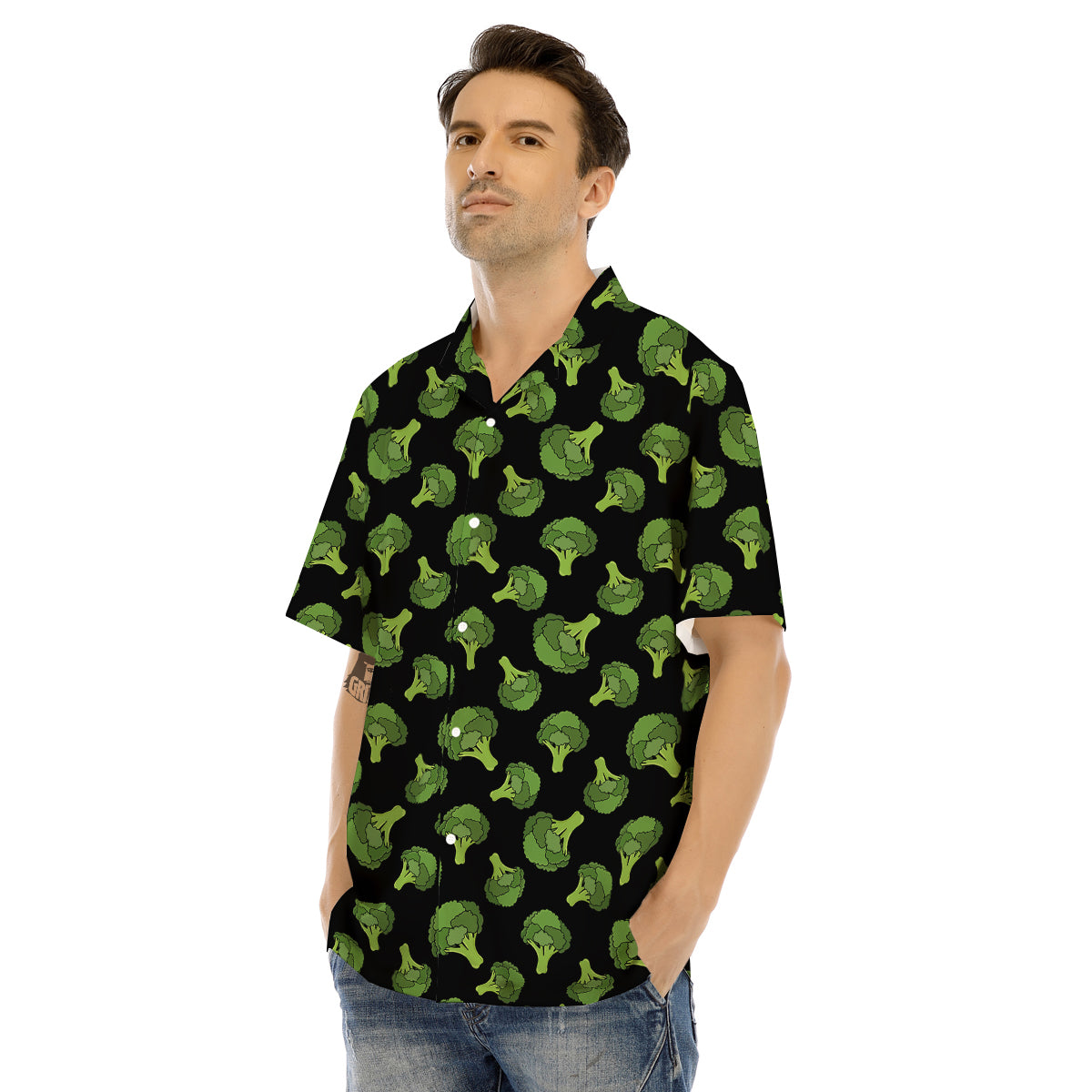 Black And Broccoli Print Pattern Men's Hawaiian Shirt-grizzshop