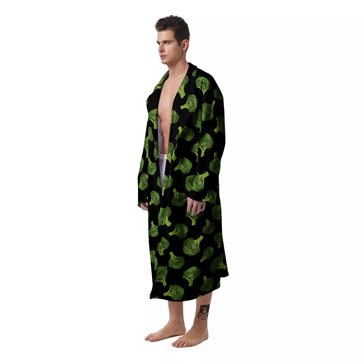 Black And Broccoli Print Pattern Men's Robe-grizzshop