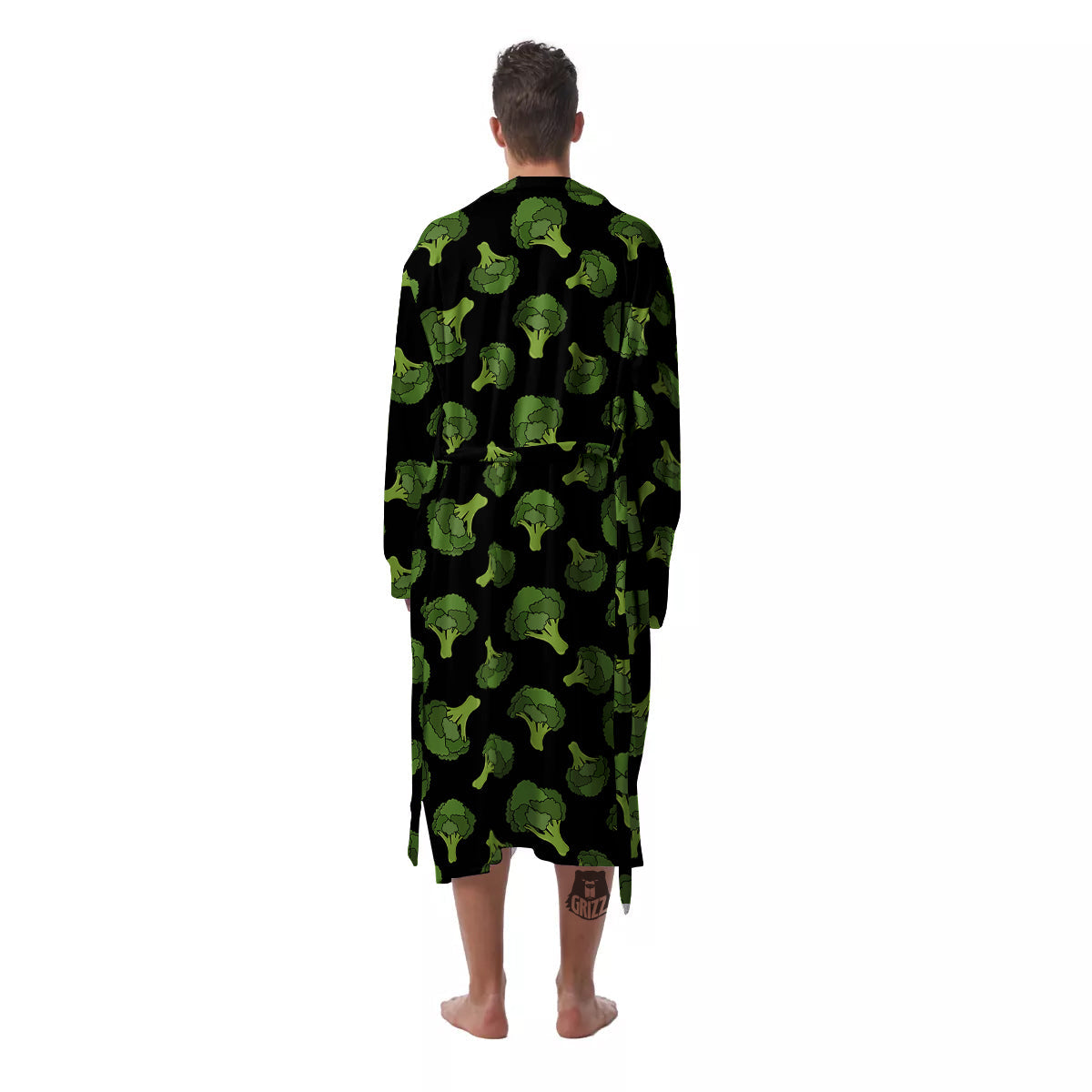 Black And Broccoli Print Pattern Men's Robe-grizzshop
