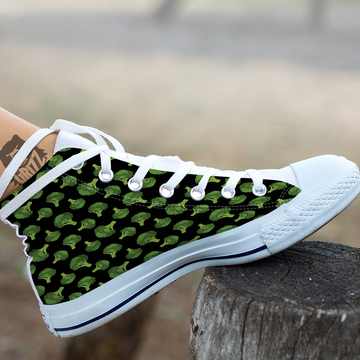 Black And Broccoli Print Pattern White High Top Shoes-grizzshop