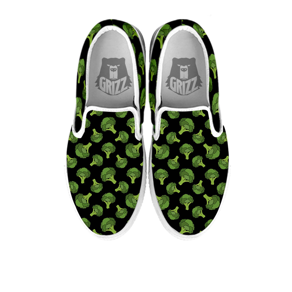 Black And Broccoli Print Pattern White Slip On Shoes-grizzshop