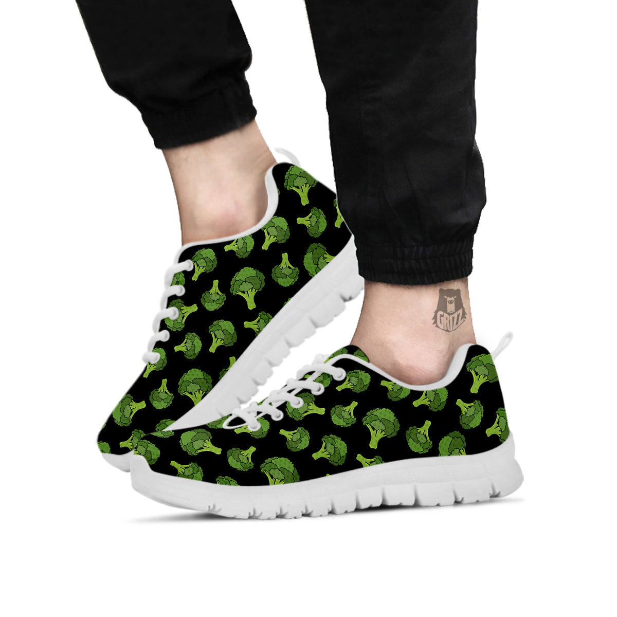 Black And Broccoli Print Pattern White Sneaker-grizzshop