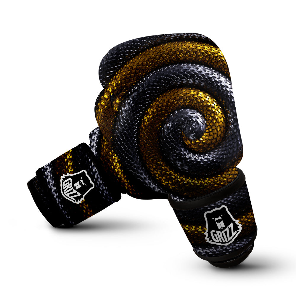 Black And Gold Twisted Snakes Print Boxing Gloves-grizzshop