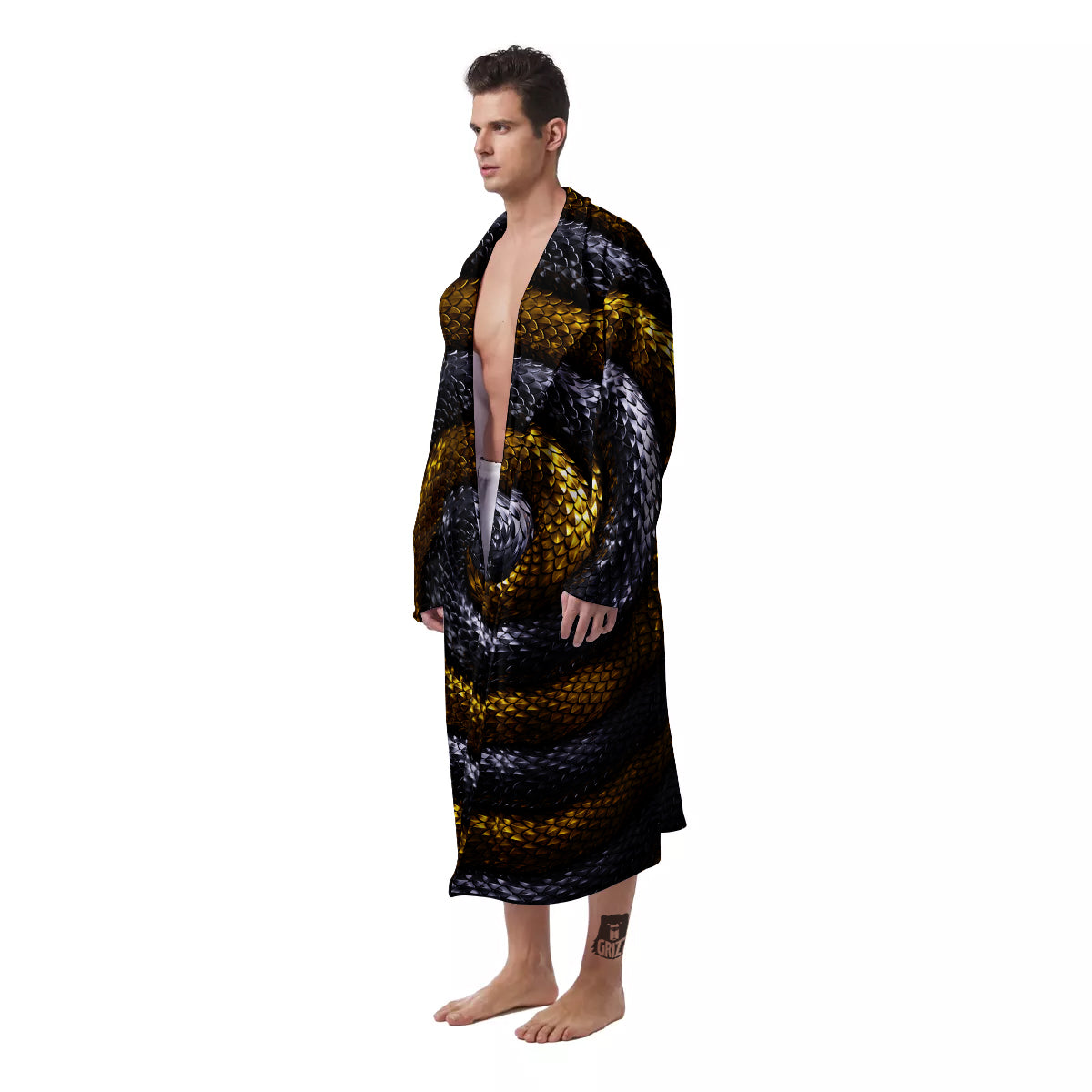 Black And Gold Twisted Snakes Print Men's Robe-grizzshop