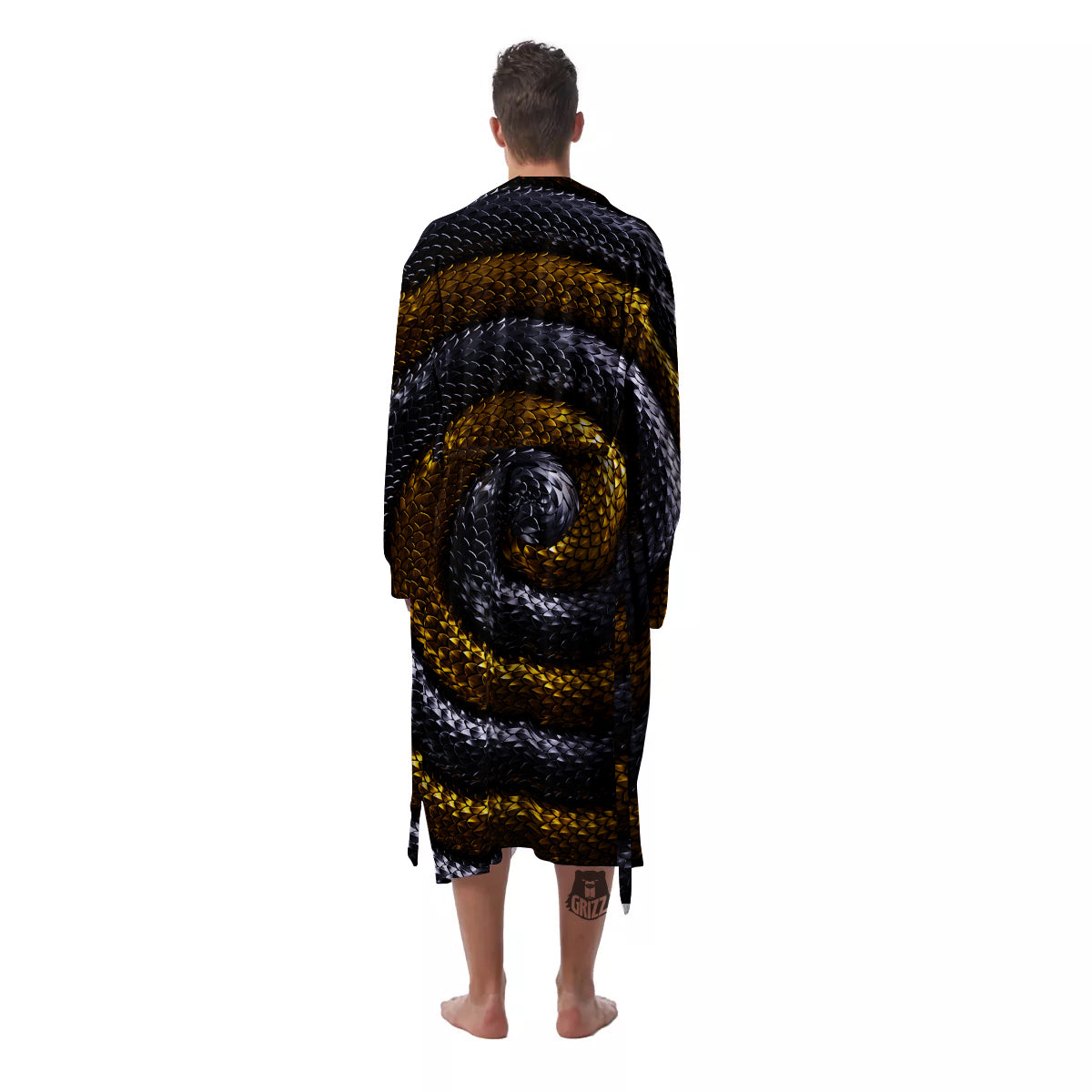 Black And Gold Twisted Snakes Print Men's Robe-grizzshop