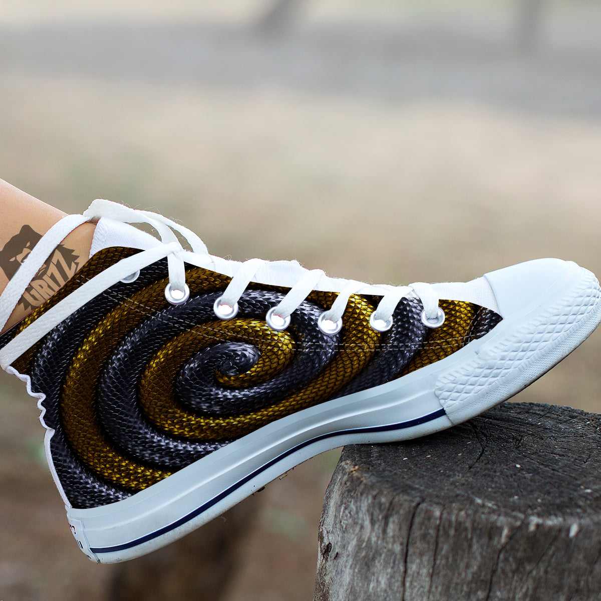 Black And Gold Twisted Snakes Print White High Top Shoes-grizzshop