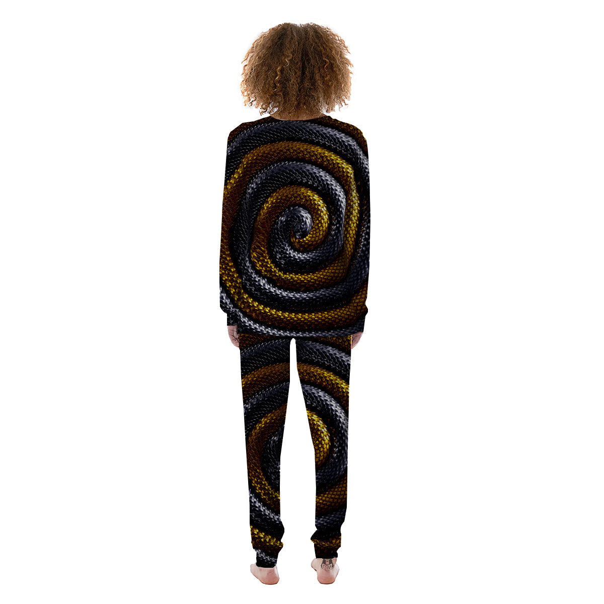 Black And Gold Twisted Snakes Print Women's Pajamas-grizzshop