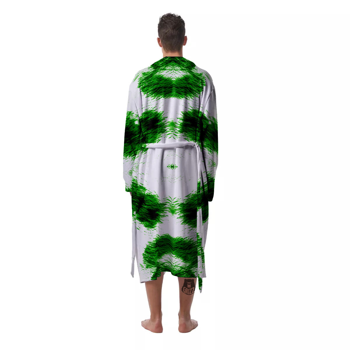 Black And Green Acid Wash Tie Dye Print Men's Robe-grizzshop