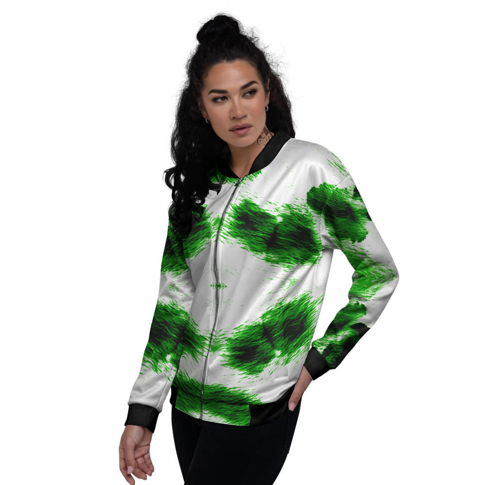Black And Green Acid Wash Tie Dye Print Women's Bomber Jacket-grizzshop