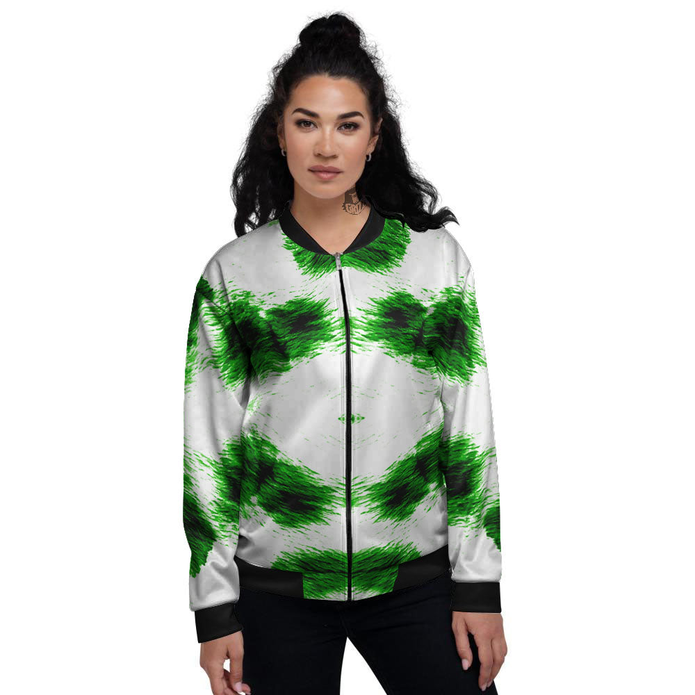 Black And Green Acid Wash Tie Dye Print Women's Bomber Jacket-grizzshop