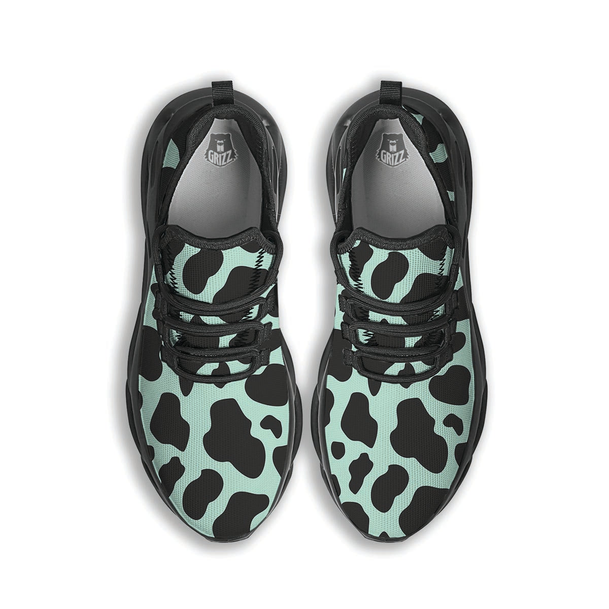 Black And Green Cow Print Black Running Shoes-grizzshop