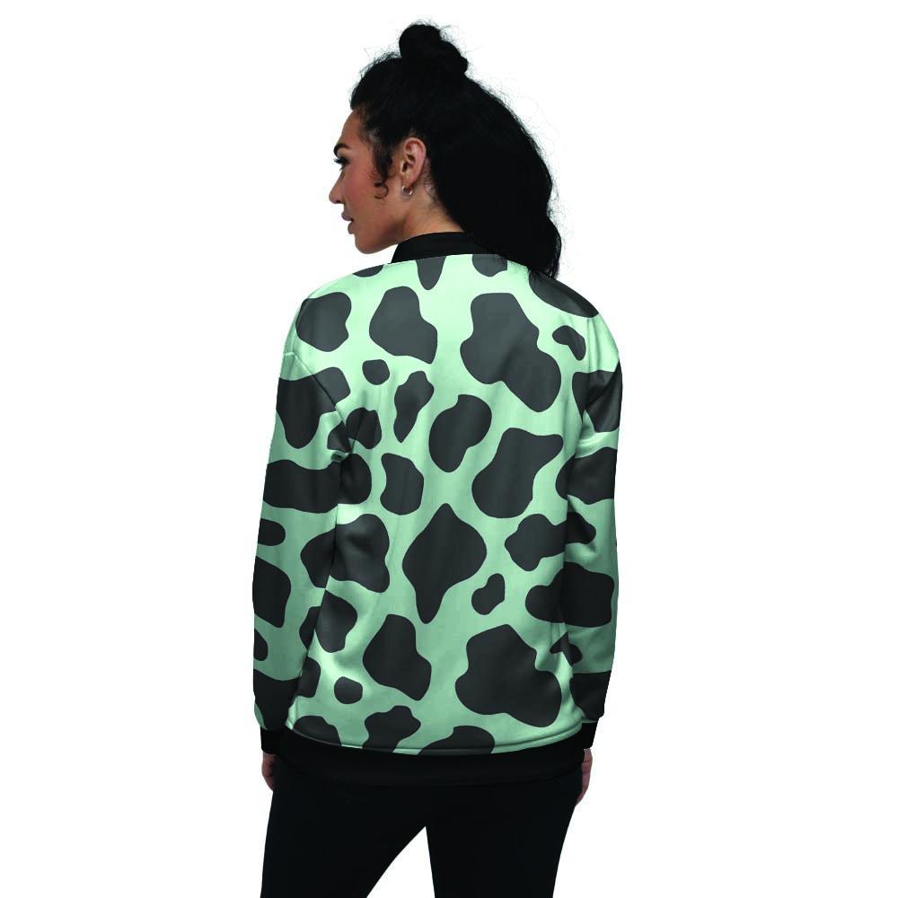 Black And Green Cow Print Women's Bomber Jacket-grizzshop