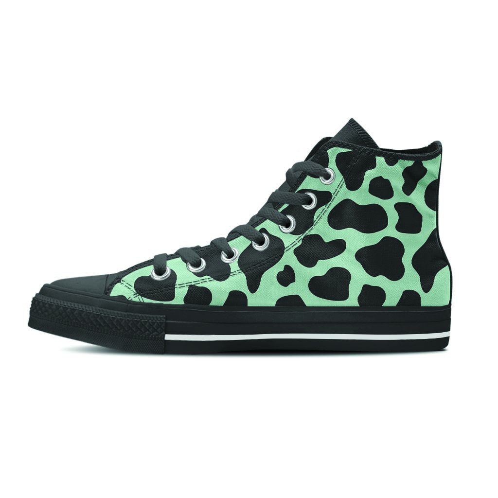 Black And Green Cow Print Women's High Top Shoes-grizzshop