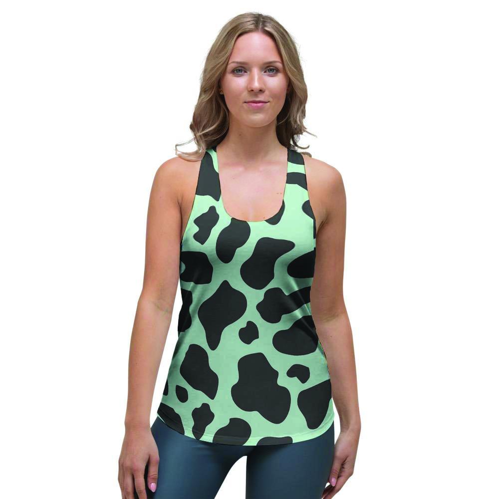 Black And Green Cow Print Women's Racerback Tank Top-grizzshop