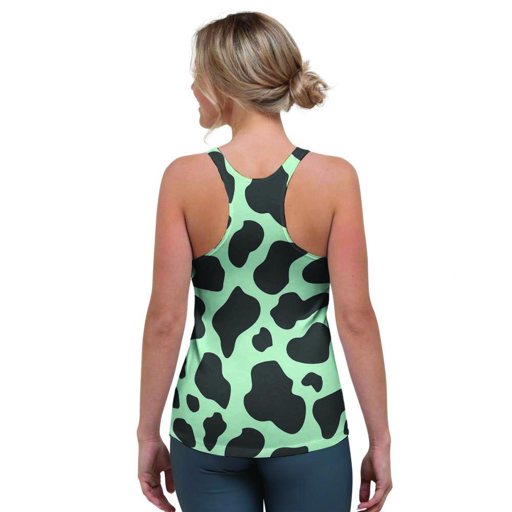 Black And Green Cow Print Women's Racerback Tank Top-grizzshop