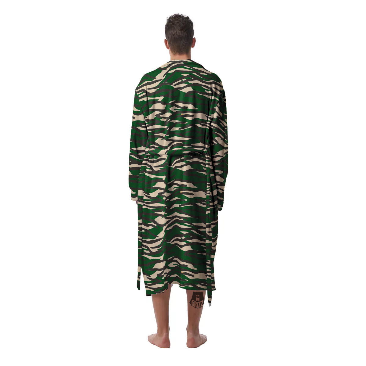 Black And Green Tiger Stripe Camo Print Men's Robe-grizzshop