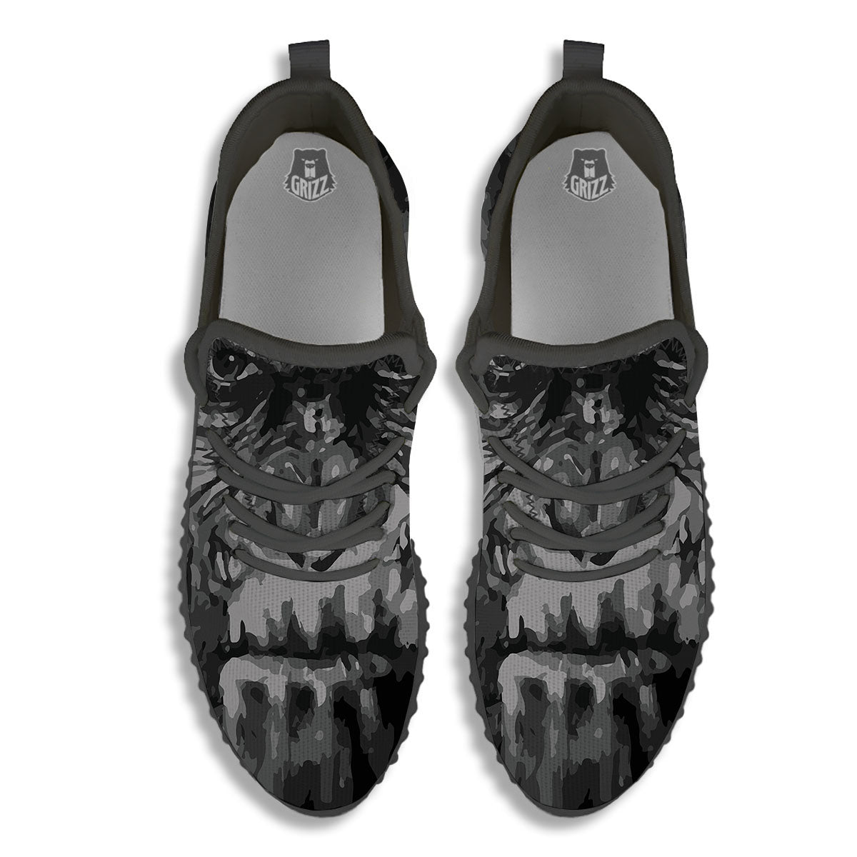 Black And Grey Face Chimpanzee Print Black Walking Shoes-grizzshop