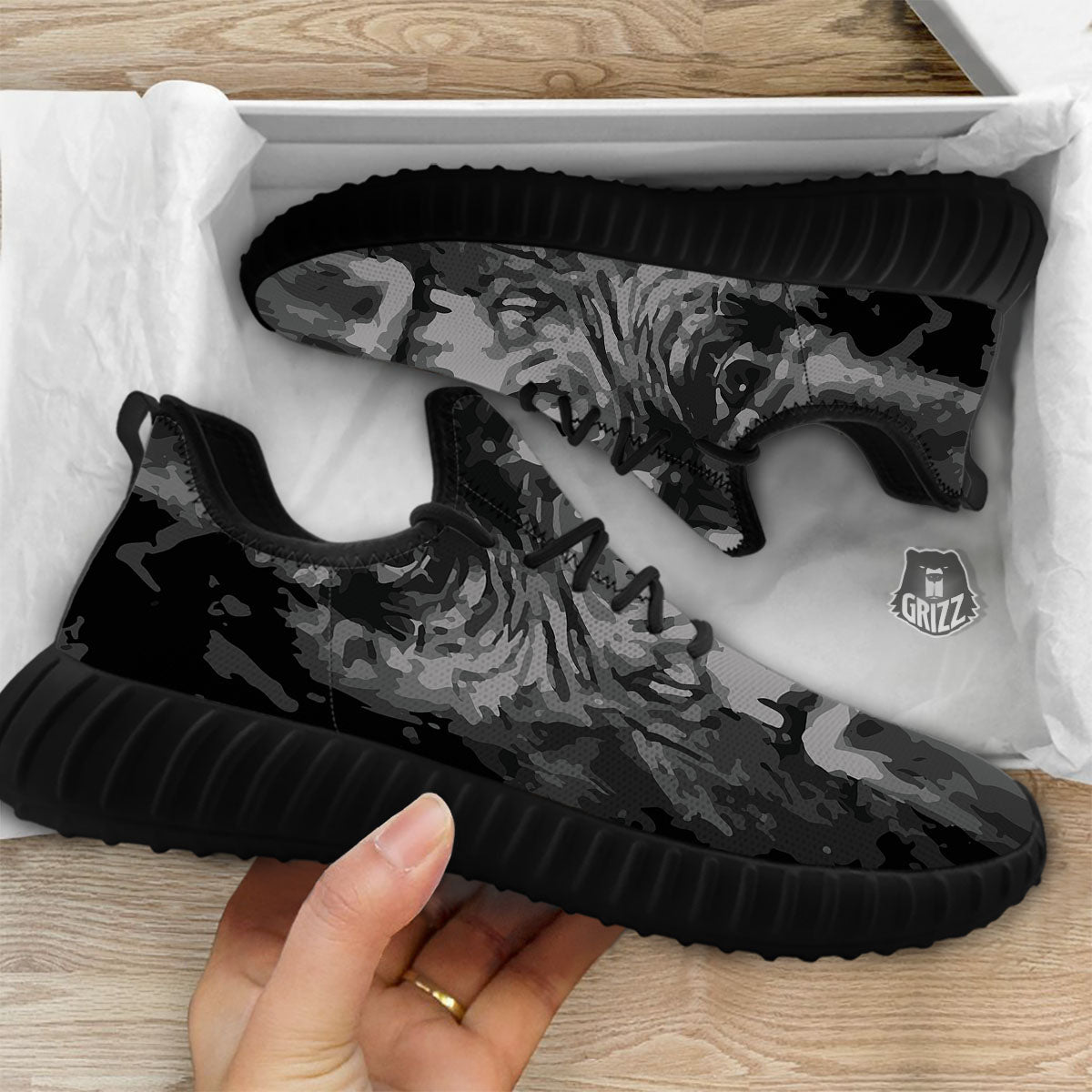 Black And Grey Face Chimpanzee Print Black Walking Shoes-grizzshop