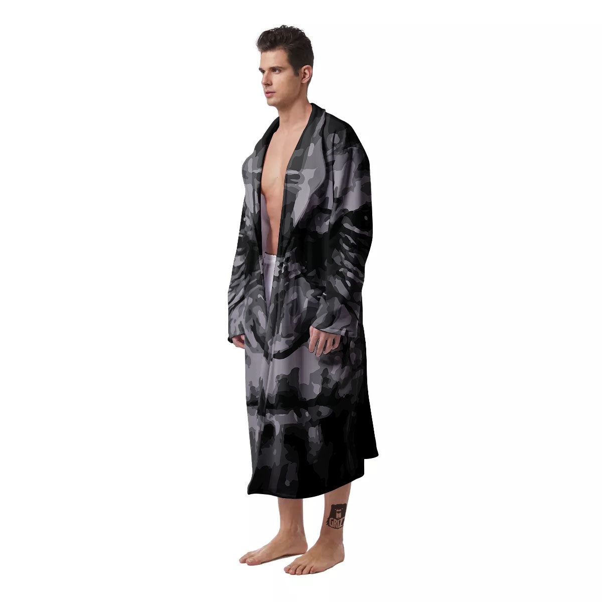 Black And Grey Face Chimpanzee Print Men's Robe-grizzshop