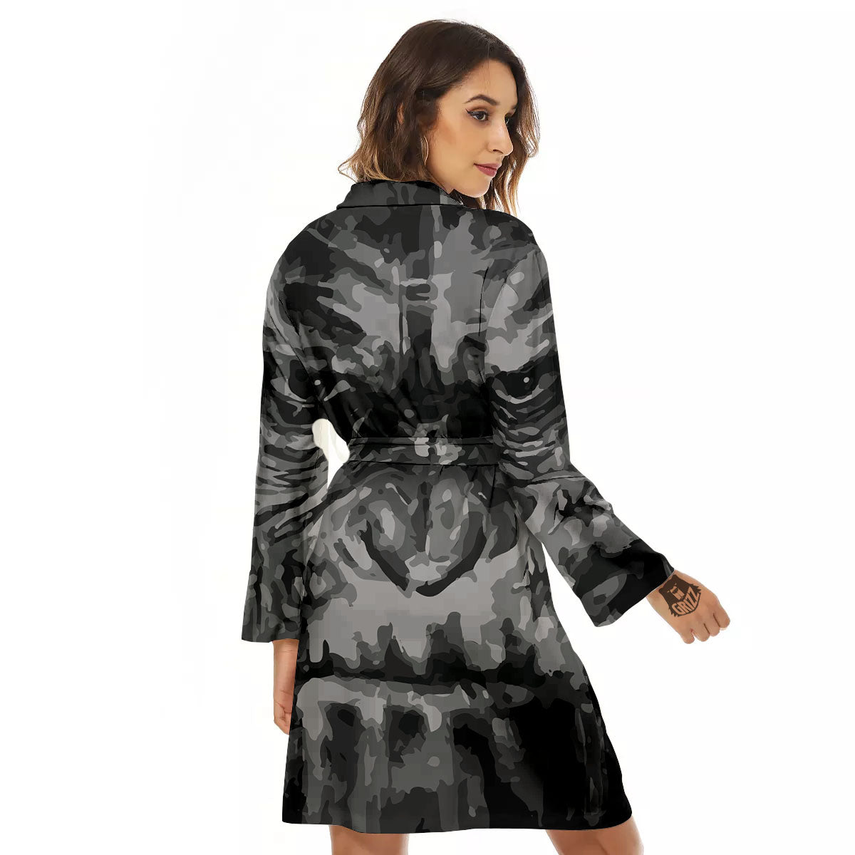 Black And Grey Face Chimpanzee Print Women's Robe-grizzshop