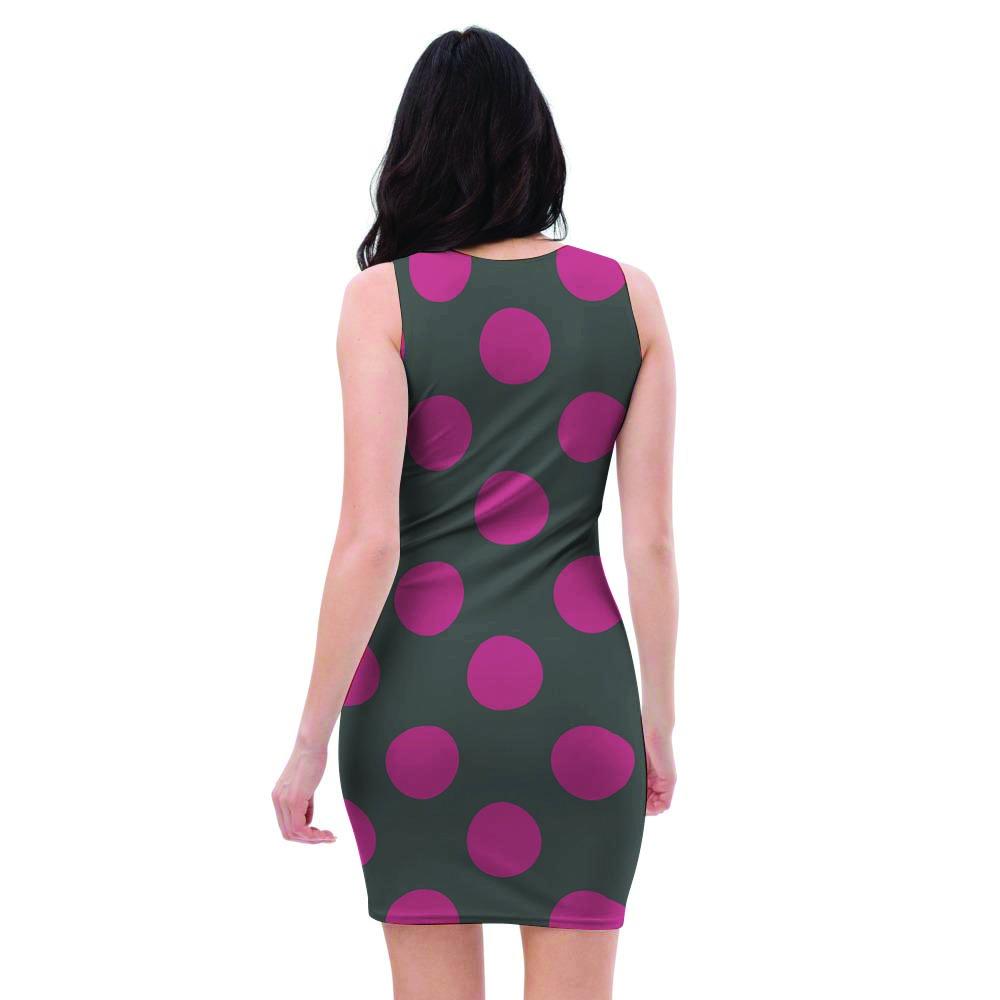 Black And Maroon Polka Dot Bodycon Dress-grizzshop