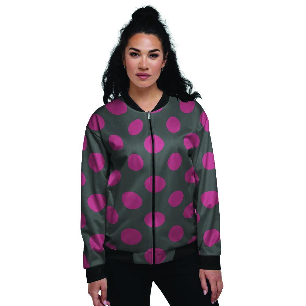Black And Maroon Polka Dot Women's Bomber Jacket-grizzshop