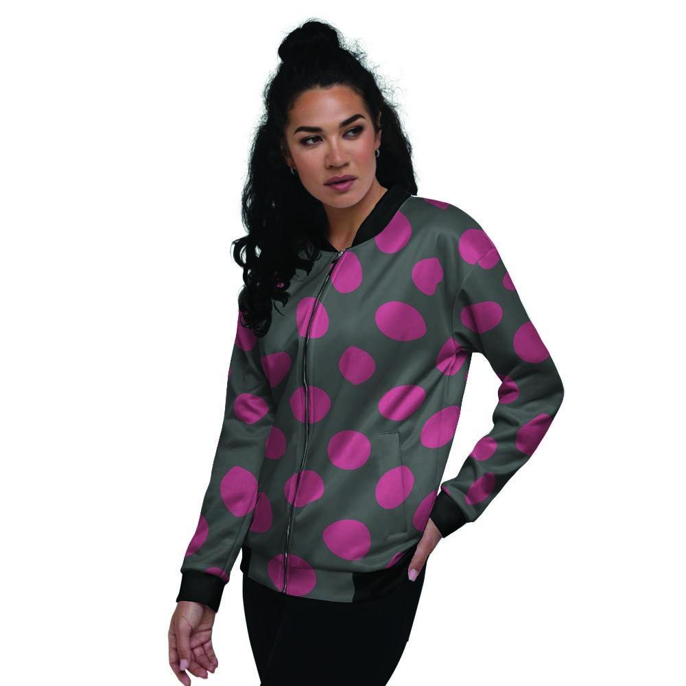 Black And Maroon Polka Dot Women's Bomber Jacket-grizzshop