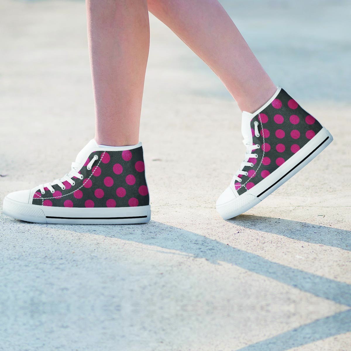 Black And Maroon Polka Dot Women's High Top Shoes-grizzshop