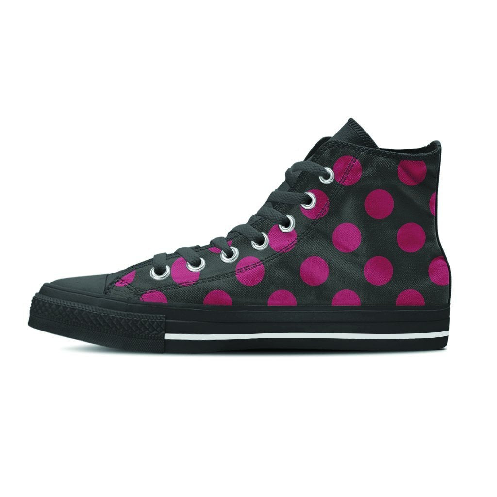 Black And Maroon Polka Dot Women's High Top Shoes-grizzshop