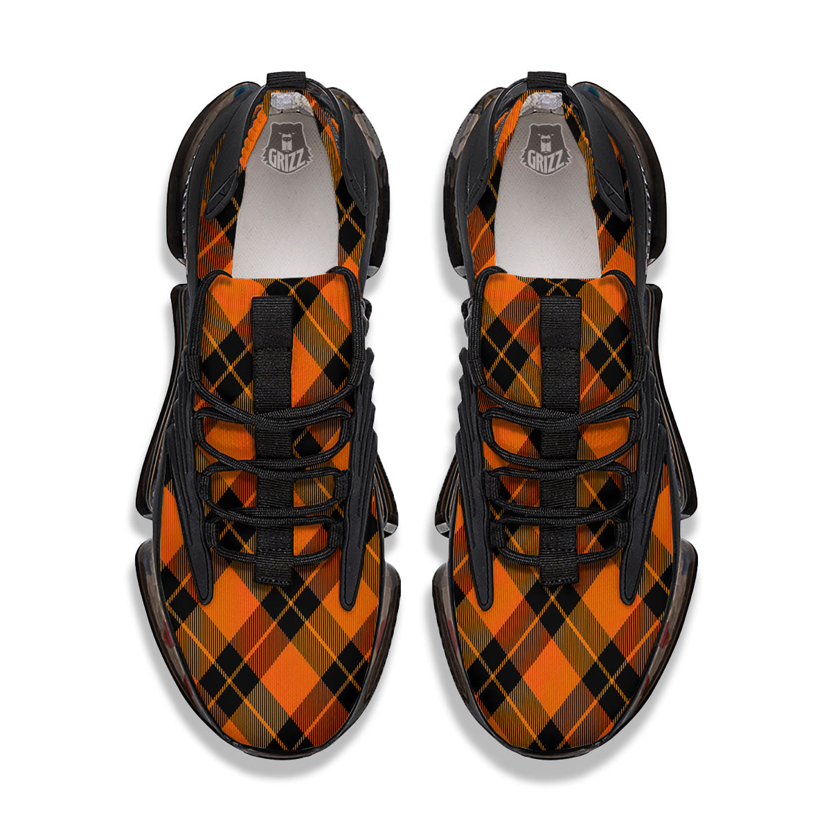 Black And Orange Plaid Print Pattern Black Gym Shoes-grizzshop