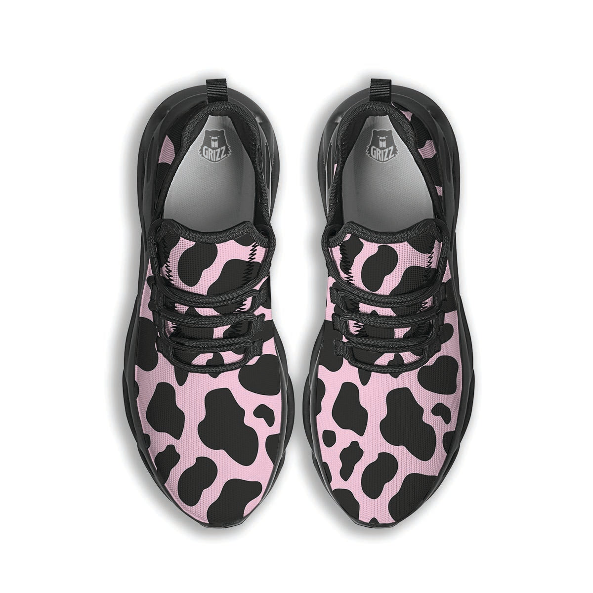 Black And Pink Cow Print Black Running Shoes-grizzshop
