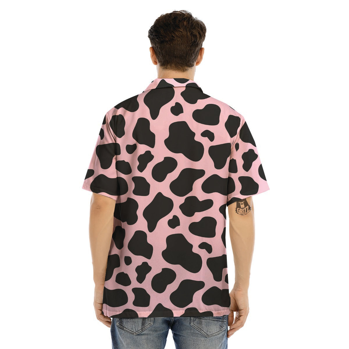 Black And Pink Cow Print Men’s Hawaiian Shirt-grizzshop