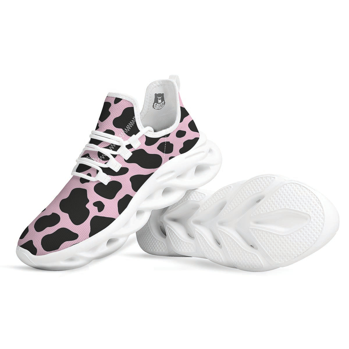Black And Pink Cow Print White Running Shoes-grizzshop