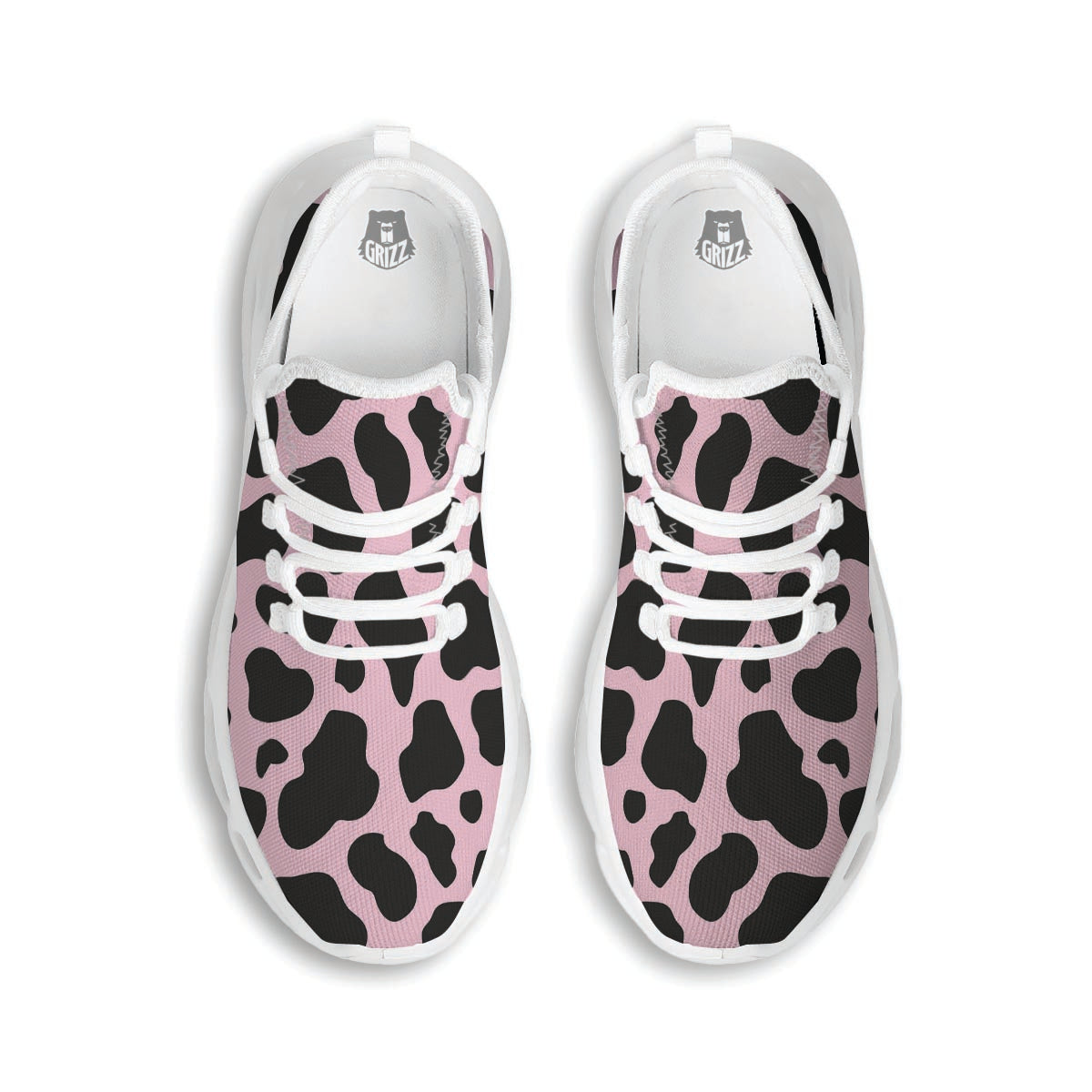 Black And Pink Cow Print White Running Shoes-grizzshop