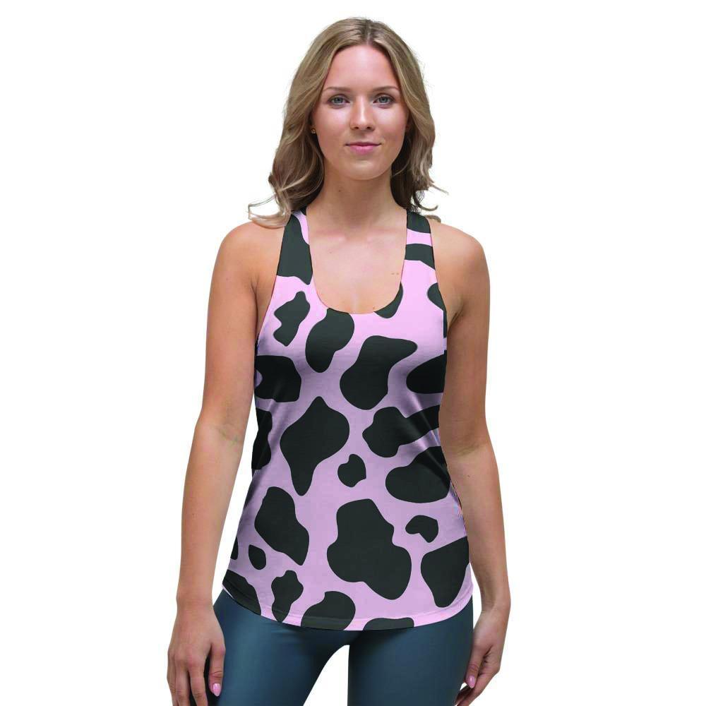 Black And Pink Cow Print Women's Racerback Tank Top-grizzshop