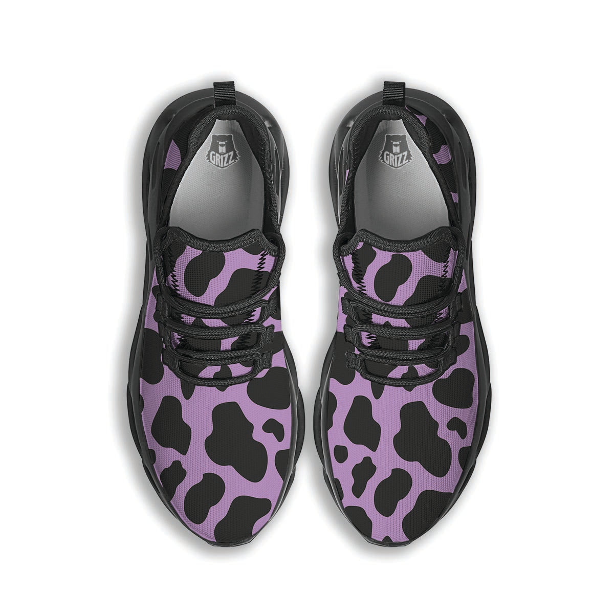 Black And Purple Cow Print Black Running Shoes-grizzshop