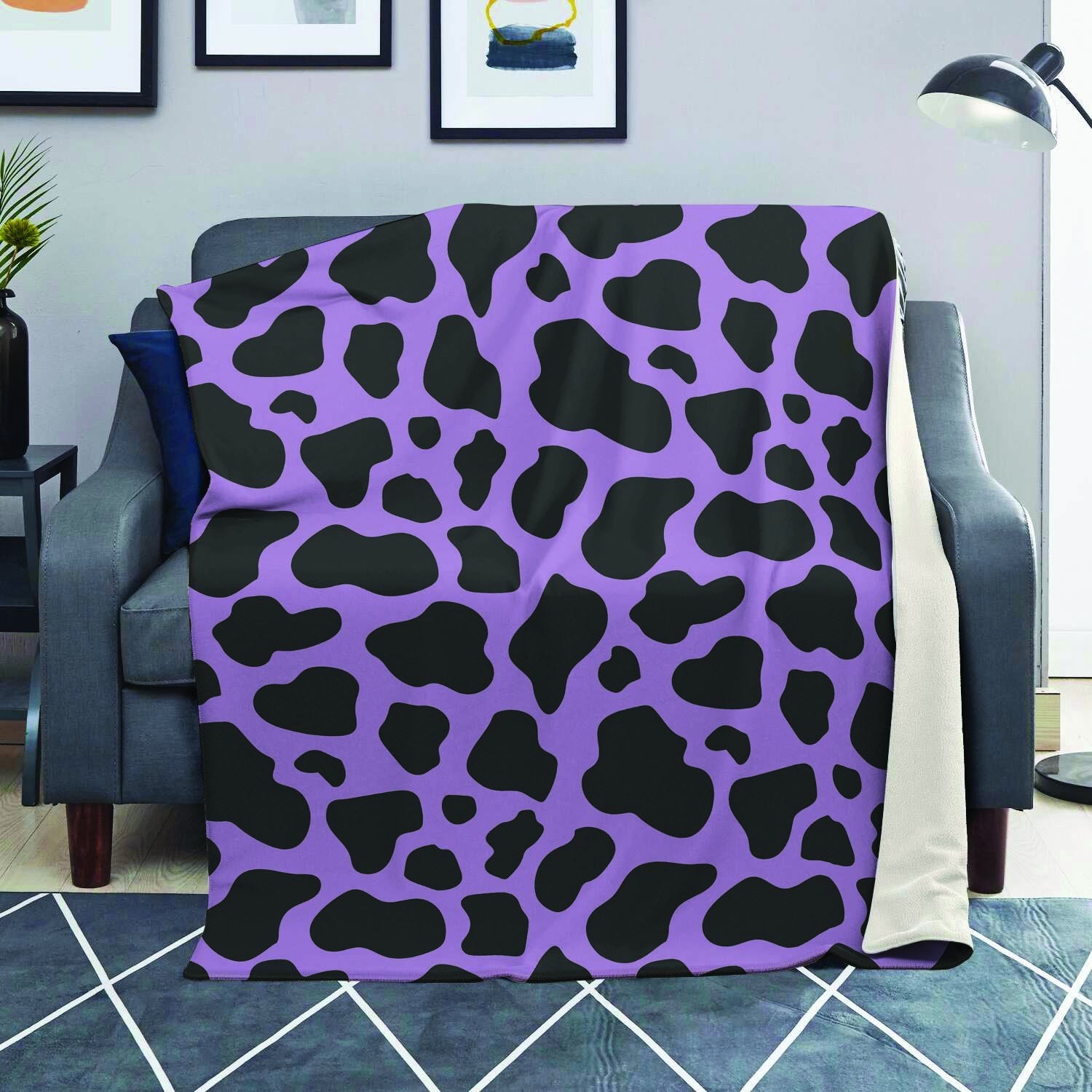 Black And Purple Cow Print Blanket-grizzshop
